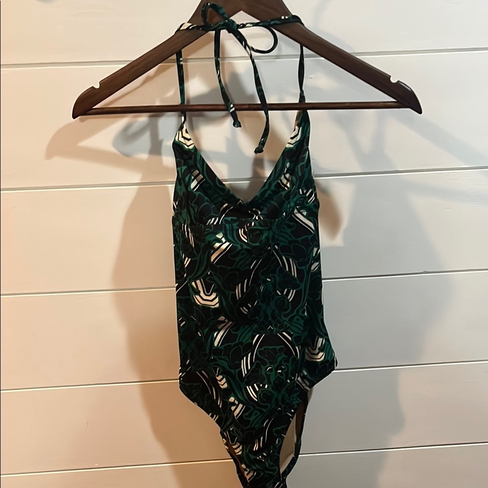 J. Crew Green and Black Floral One-Piece Swimsuit